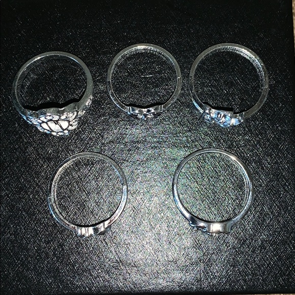 Ring Set 5 Carved Silver Rings - Picture 2 of 3